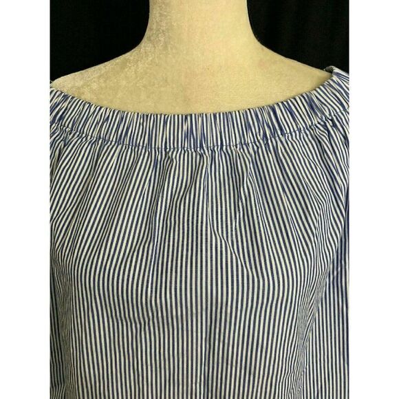 Zara Womens Blue White Striped Long Sleeve Cold Shoulder Top Medium - Picture 2 of 6